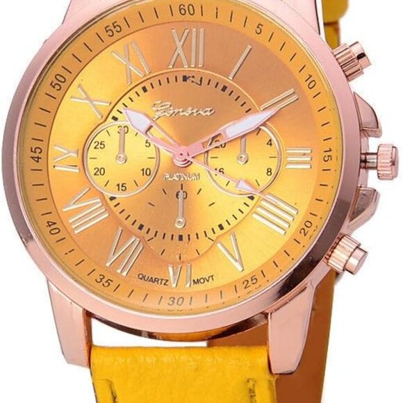 Women Men Lady PU Leather Band Watches Roman Numerals Dial Analog Quartz Wristwa - Picture 7 of 8